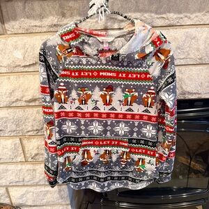 No Boundaries Gray and Red Festive Fox Hoodie Small 3/5 Microfleece